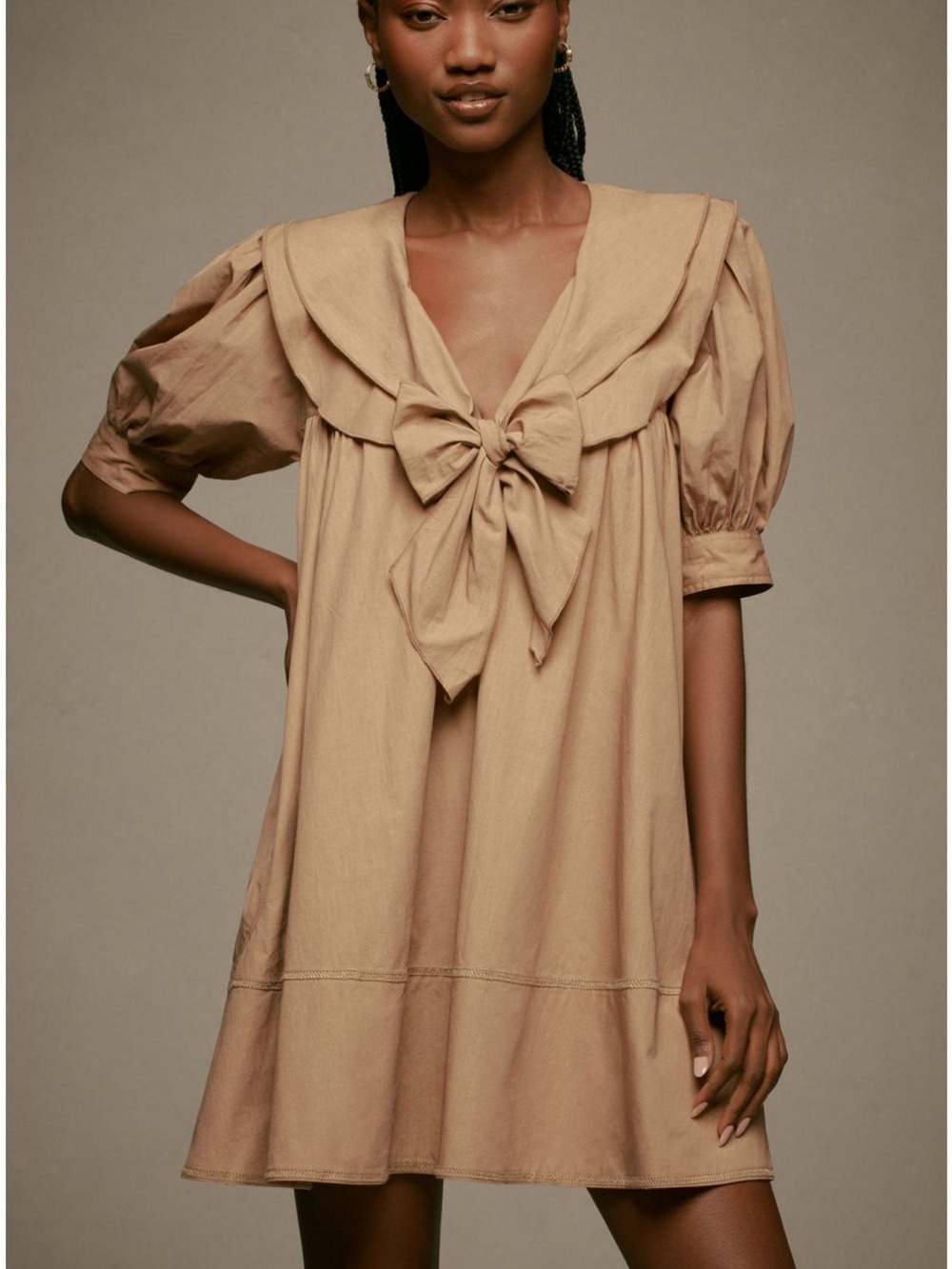Pilcro Sailor Bow Mini Dress in Tan